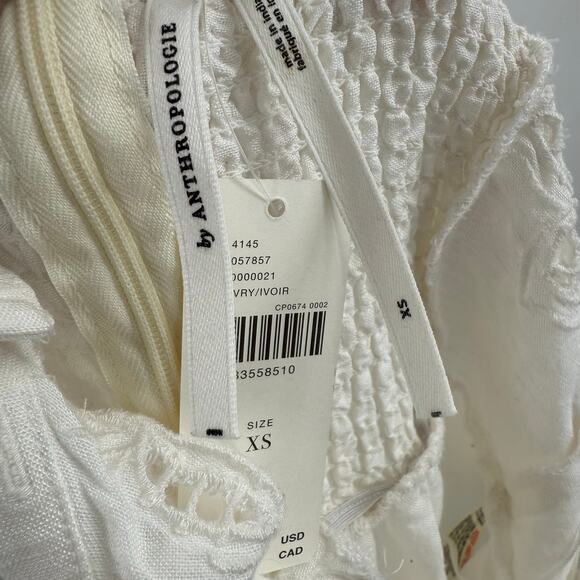 BY ANTHROPOLOGIE Jumpsuit SZ Extra Small NWT Linen Blend Ivory Eyelet Floral - Picture 8 of 16